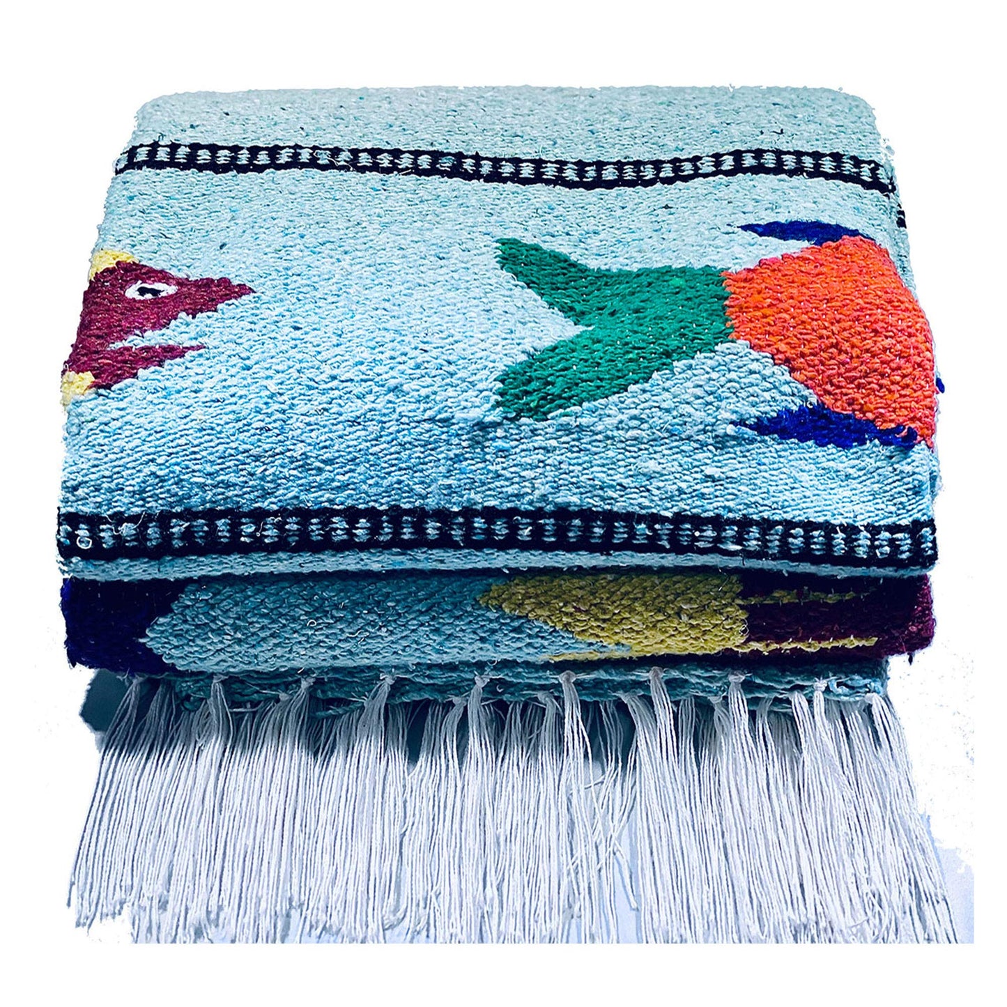 Serape Mexican Blanket, Yoga Mat, Camping Blanket, Beach Blanket, Picnic Blanket, Handmade Woven Throw Blanket, Home Decor, Car Blanket (Fish)