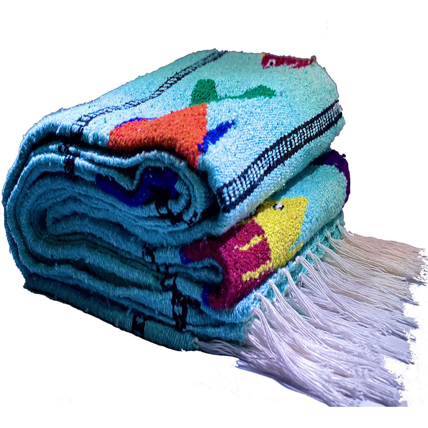 Serape Mexican Blanket, Yoga Mat, Camping Blanket, Beach Blanket, Picnic Blanket, Handmade Woven Throw Blanket, Home Decor, Car Blanket (Fish)