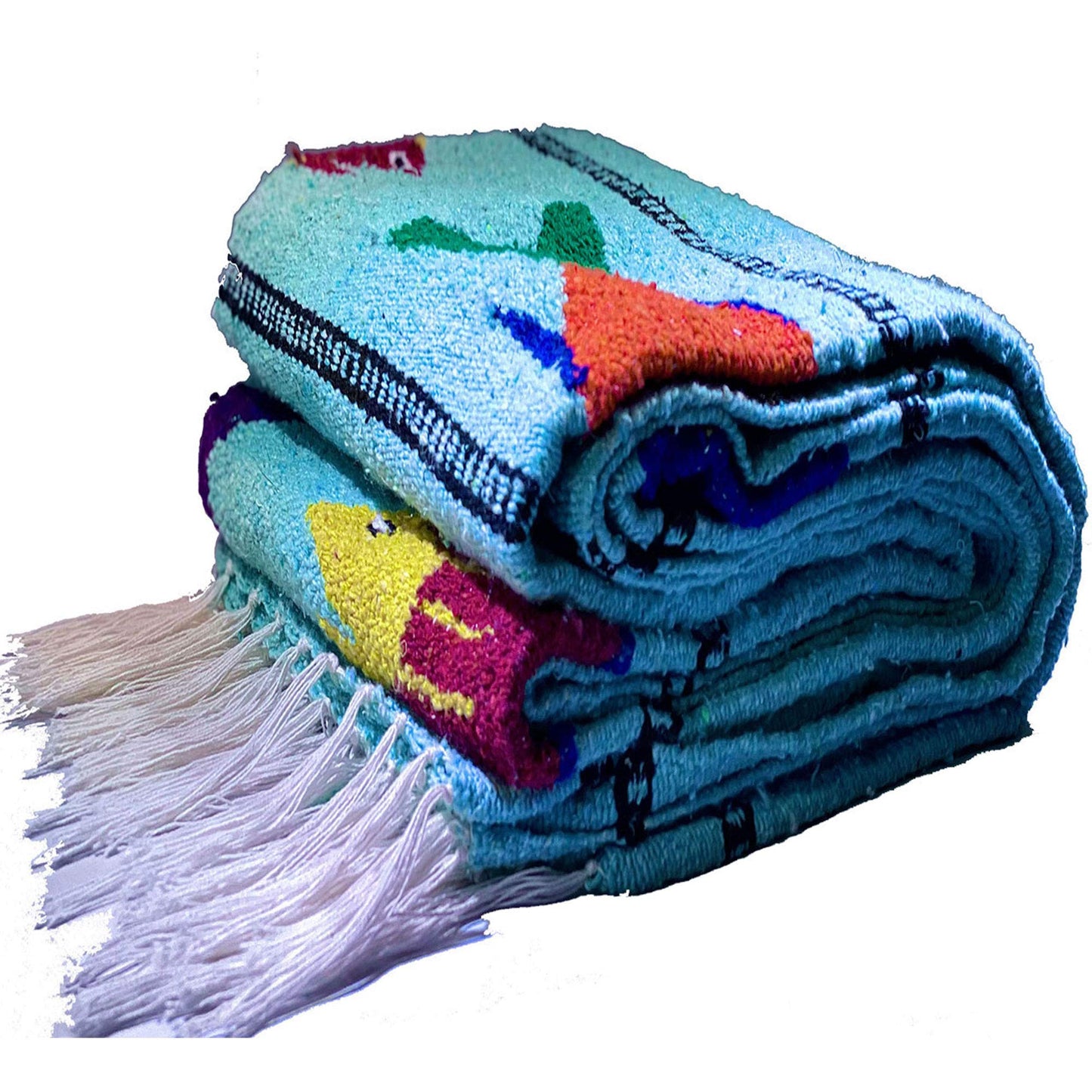 Serape Mexican Blanket, Yoga Mat, Camping Blanket, Beach Blanket, Picnic Blanket, Handmade Woven Throw Blanket, Home Decor, Car Blanket (Fish)